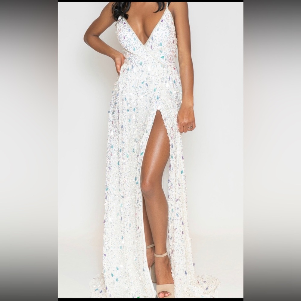 Sherri Hill White Sequin Prom Dress
